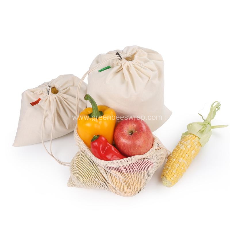 Reusable Fruit Vegetable Storage Drawstring Cotton Bag